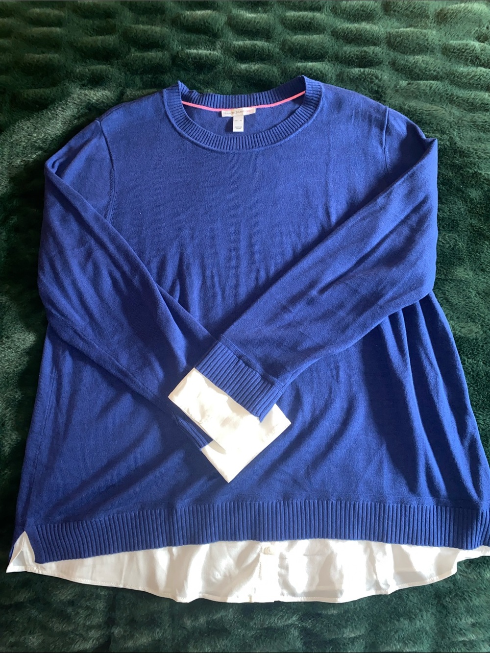 Isaac Mizrahi Navy Sweater with White Collared Shirt Details